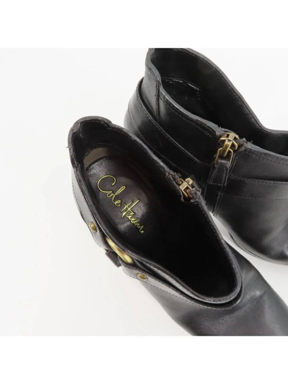 Cole Haan 6.5 B Women Kennedy Solid Black Leather Platform Ankle Boots Booties